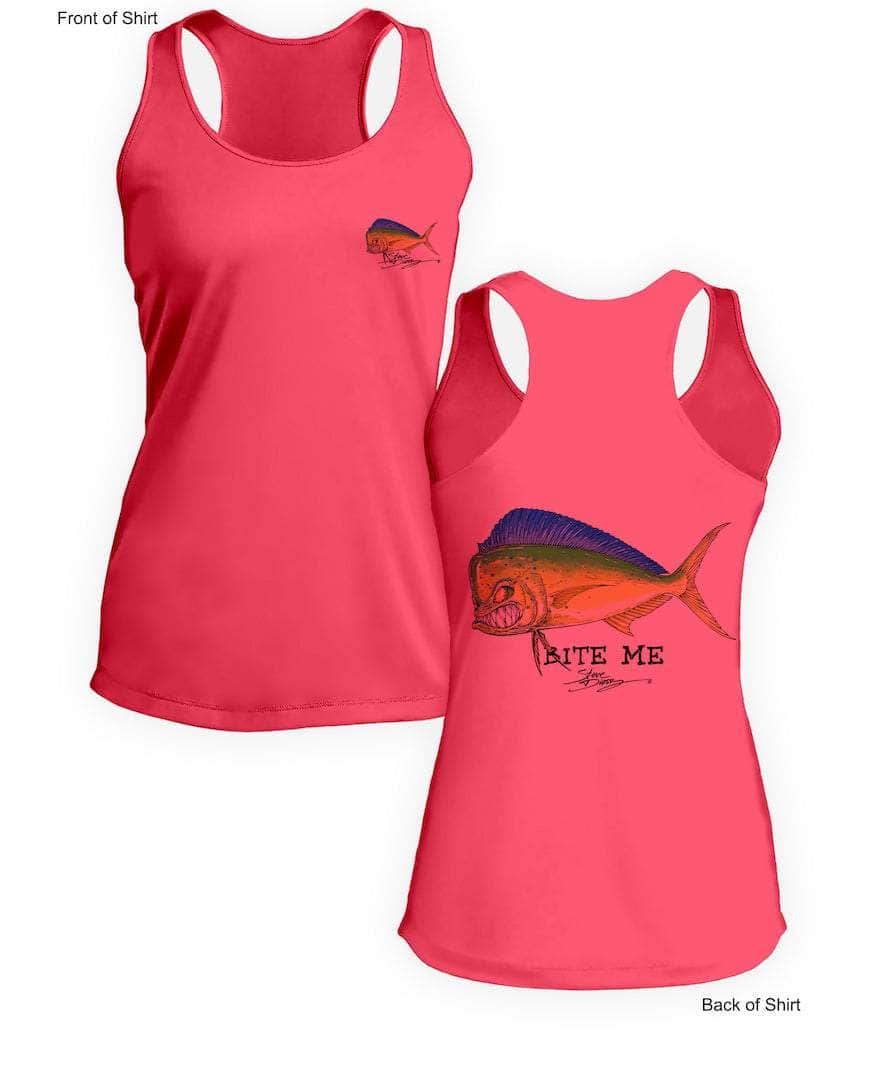 Bite Me Mahi- Ladies Racerback Tank-100% Polyester
